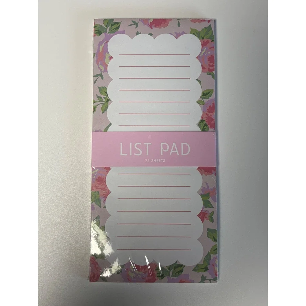 Floral Magnetic List Pad 75 Sheets Pink Rose Scalloped Lined Grocery To Do List